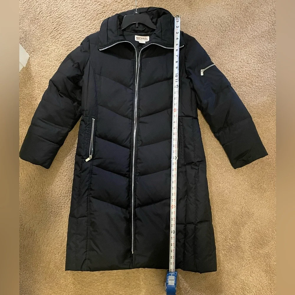 Michael Kors Black Long Quilted Puffer Coat with High Collar